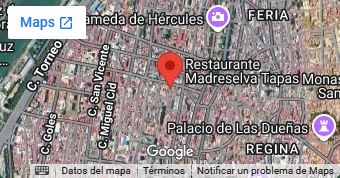 Mapa de ubicación en el casco antiguo de Madreselva Tapas, en Sevilla